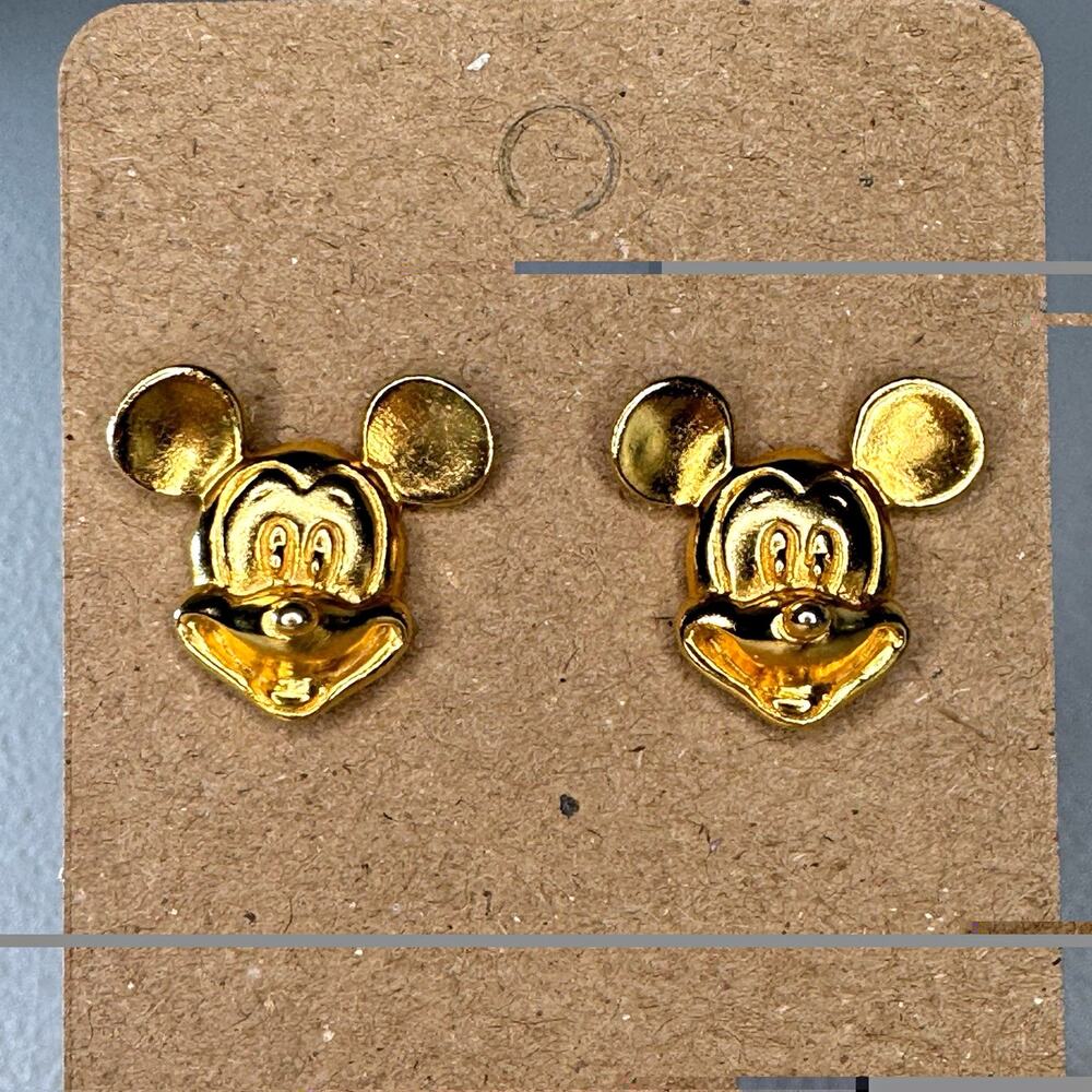 vintage disney mickey mouse gold tone stud earrings pierced